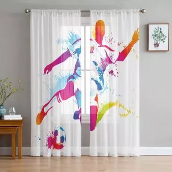 Футболист Прозрачные шторы для гостиной, украшение окон, шторы для кухни, тюль, вуаль, органза, шторы W135 x H115cm x1