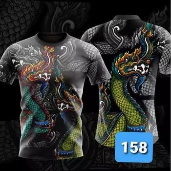 Футболка № 158, новая, мужская и женская, с дизайнерским принтом, 3D модная уличная одежда, тайская нага, змеиный король m