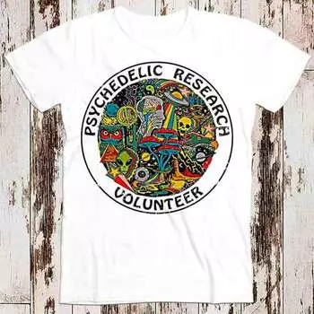 Футболка 230 г/м из 100% хлопка Psychedelic Research Volunteer с изображением Теренса Маккенны Magic Mushroom, суперкрутая подарочная футболка 8364 XXS белый