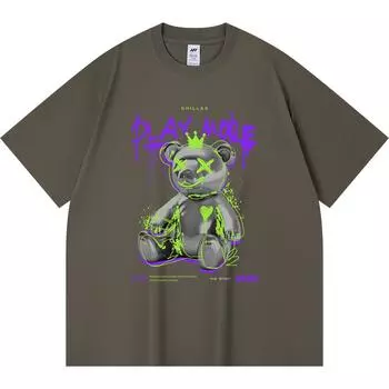 Футболка 230GSM 100% хлопок Футболки Play More Chillax 3D Bear Print Tees Смешная футболка в стиле Харадзюку из чесаного хлопка XS абрикосовый