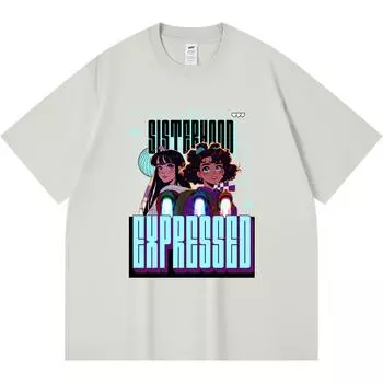 Футболка 230GSM 100% хлопок Sisterhood Expression. Футболки с принтом аниме для девочек Смешная футболка из чесаного хлопка в стиле Харадзюку XS абрикосовый