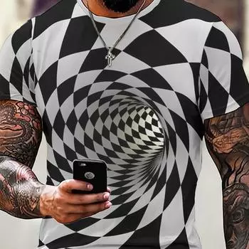 Футболка 3D Illusion Vortex - яркий цветовой блок с коротким рукавом и круглым вырезом, модная новинка для мужчин, летний отдых на природе S