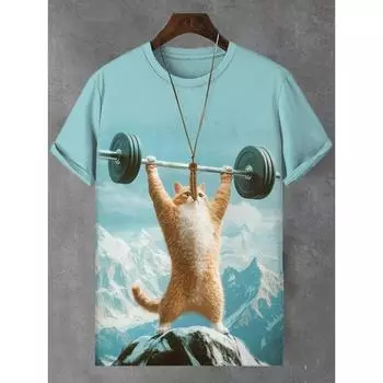 Футболка 3D с принтом котенка-тяжеловеса, мультяшная футболка с короткими рукавами, повседневная футболка с принтом, модная повседневная футболка с круглым вырезом S