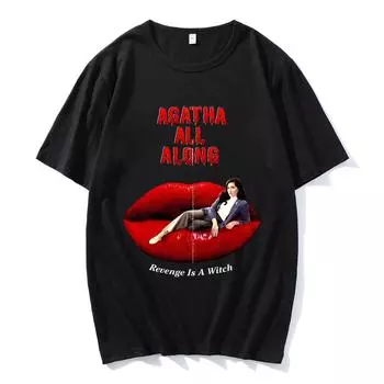 Футболка Agatha All Along, хлопковые футболки с рисунком «Месть — ведьма», новые дизайнерские футболки, большие красные губы, графическая печать, одежда XS чёрный