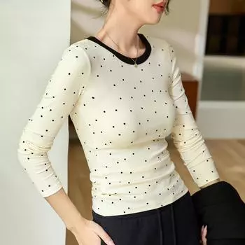 Футболка Age Reduction Nifty Polka Dot с длинным рукавом, женская, осенняя, новая, контрастная, облегающая, базовая рубашка S