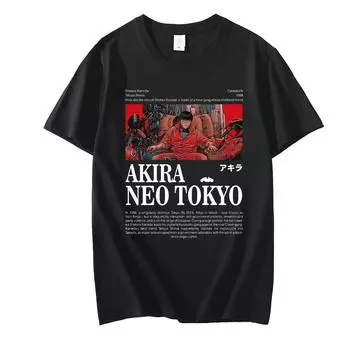 Футболка Akira Neo Tokyo, женская и мужская модная футболка с героями мультфильмов Harajuku, повседневные футболки Ullzang в японском стиле с короткими рукавами, летние футболки S чёрный