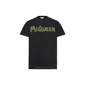 Футболка Alexander McQueen Graffiti Черный/Хаки Мужские Топы 622104-QTAAC-0519 M