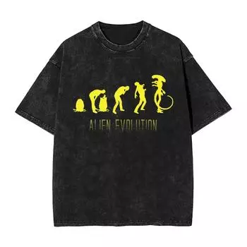 Футболка Alien Evolution Летний уличный стиль Хлопковая футболка хипстера для мужчины Дизайнерская одежда с коротким рукавом S