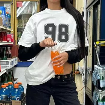 Футболка AltGoth Harajuku Streetwear Gothic Футболка женская Y2k E-girl с напечатанным номером Поддельные футболки из двух частей Топы Эмо альт гранж свободная одежда S белый