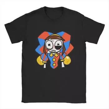 Футболка Amazing Digital Circus для мужчин Pomni And Jax Cool Cotton Tee Shirt Round Neck Short Sleeve T Shirts Summer Clothing S чёрный