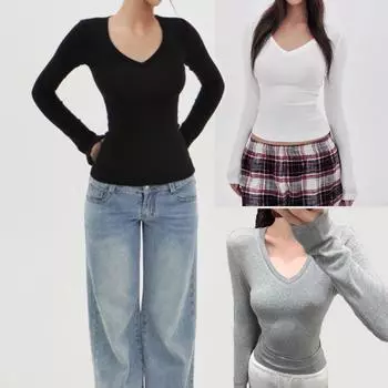 Футболка American Hot Girl с V-образным вырезом, прямыми плечами и длинными рукавами из модала с приятной для кожи текстурой Extra Small