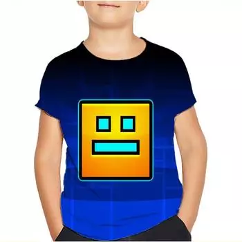 Футболка Angry Geometry Dash, топы для детской одежды, летние повседневные детские футболки для девочек и мальчиков, детские футболки с героями мультфильмов 100 белый