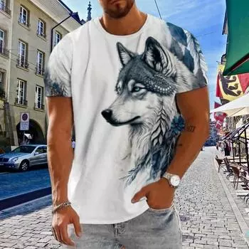 Футболка Animal Wolf Totem Summer Men s High Quality T-Shirt Street Trend Tough Man Style O Collar Свободный короткий рукав Модный повседневный топ S