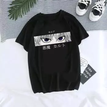 Футболка аниме Hunter X Hunter Японская унисексга Хисока Киллуа Золдик Кавайная забавная футболка Харадзюку Курапика Дьявол Модная футболка унисекс S