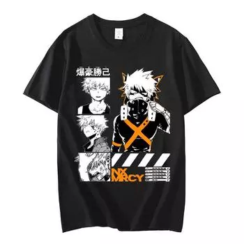 Футболка аниме My Hero Academy Bakugo Katsuki, мужская и женская модная футболка с принтом высокого качества, повседневные футболки большого размера в готическом стиле, уличная одежда S чёрный