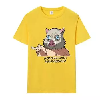 Футболка аниме «Убийца демонов» Kimetsu No Yaiba Hashibira Inosuke Футболка женская и мужская Забавный принт Повседневные хлопковые футболки Большие футболки S бежевый