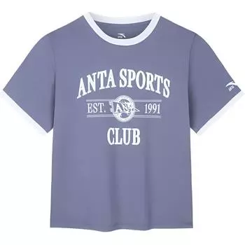 Футболка Anta American Style Color Block с коротким рукавом, дышащая, женская, топы, темно-фиолетовый, синий 162438109-2 S
