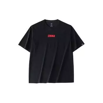 Футболка Anta Letter Print Casual с круглым вырезом и коротким рукавом, мужские топы, цвет черный 952427119-9 M