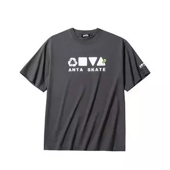 Футболка Anta Loose Casual с круглым вырезом и буквенным принтом, унисекс, цвет темно-соевый-серый 172438111-2 S