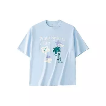 Футболка Anta Printed Letter Crew Neck с коротким рукавом и заниженной линией плеч, женские топы, небесно-голубой цвет 162428104-2 XL