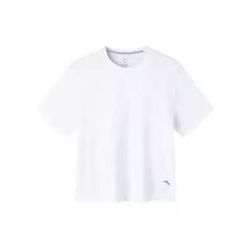 Футболка Anta Running Series однотонная, дышащая, влагоотводящая, быстросохнущая, спортивная, с коротким рукавом, женская, белая 162225109-1 L