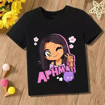 Футболка Aphmau Kawaii Aphmau, футболки с принтом, детская одежда принцессы, рубашка с рисунком аниме для мальчиков и девочек, летние топы с принтом кота 5T(120cm)