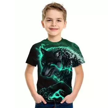 Футболка Arrival Summer Wolf Lion Graphic для детей - активная, дышащая и эластичная летняя футболка с коротким рукавом с 3D-принтом 100
