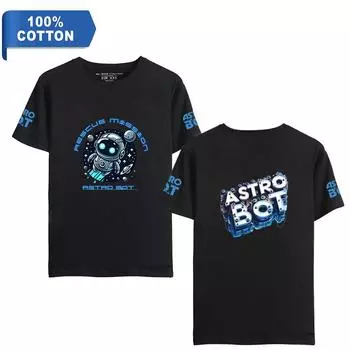 Футболка Astro Bot из 100% хлопка, летняя футболка с коротким рукавом, графическая футболка, топы для фитнеса XS чёрный