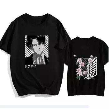 Футболка «Атака Титанов» унисекс, кавайные летние топы, футболки с рисунком «Атака титанов», Harajuku, мужские/женские футболки в стиле Харадзюку, манга, хип-хоп S чёрный