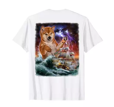 Футболка Attacking the Ship Shiba Inu Shibaken Dog Sea Thunder Storm