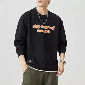 Футболка Autumn Fake Two Black с длинными рукавами, мужская, свободная, большого размера, молодежная, верхняя часть, свитер, нижняя часть, рубашка, модный бренд M белый