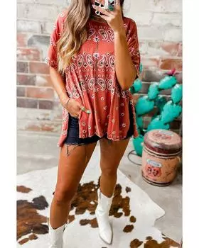 Футболка Azura Exchange Red с круглым вырезом и принтом пейсли по бокам S красный