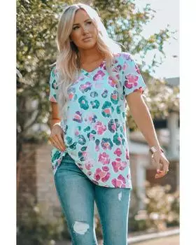 Футболка Azura Exchange с короткими рукавами и V-образным вырезом M леопардовый