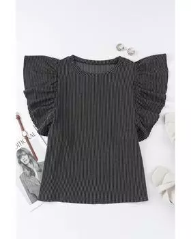 Футболка Azura Exchange с короткими рукавами и оборками в рубчик XL чёрный