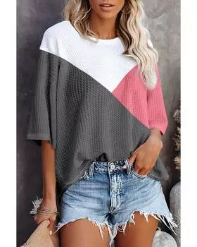 Футболка Azura Exchange Strawberry Pink Colorblock с вафельным узором и коротким рукавом S земляничный/розовый