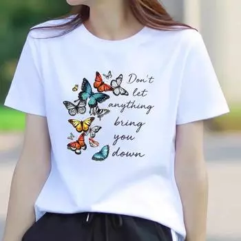 Футболка Бабочка Милая Письмо Модная Милая Модная Одежда 2XS