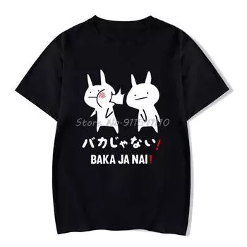 Футболка Baka Rabbit, летняя женская черная футболка, уличная одежда Harajuku, мужская одежда, хлопковая футболка в стиле аниме, футболки для пар, мужские S