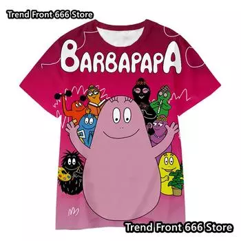 Футболка Barbapapa Cartoon Animation Joint для мальчиков и девочек, детские топы с коротким рукавом и круглым вырезом, футболка полного размера для детей 100-160 100cm