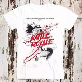 Футболка Battle Royale из 100% хлопка плотностью 230 г/м с плакатом на турнире Japan Island, футболка с мемами в подарок, забавная футболка, винтажная футболка для геймеров, культовых фильмов и музыки для взрослых 8044 XXS белый