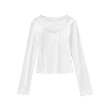 Футболка базового слоя с U-образным вырезом, Новый стиль облегающего и стильного топа для женщин весной и осенью S белый