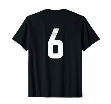 Футболка бейсбольной команды с принтом на спине и номером 6 чёрный