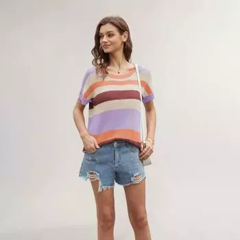 Футболка Bergaris Sambungan Longgar Sambungan Longgar Пуловер Kasual Свитер Rajut Lengan Pendek Wanita XL синий