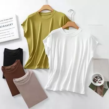 Футболка без рукавов из эластичного хлопка с круглым вырезом для женщин, летняя, свободная, тонкий топ, большой размер для внутренней верхней одежды, однотонная базовая рубашка L чёрный