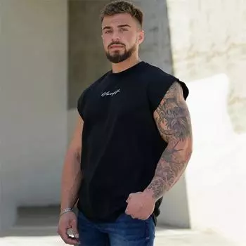 Футболка без рукавов, мужская американская мода, мужской жилет для бега, баскетбола, тренировочный жилет, новый спортивный жилет для фитнеса M чёрный