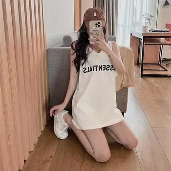 Футболка без рукавов, юбка-халтер и свободный повседневный синий баскетбольный костюм с летними надписями S белый