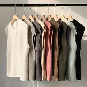 Футболка без рукавов унисекс плотностью 220 г/м2, летняя замшевая жилетка, американская винтажная футболка большого размера M белый