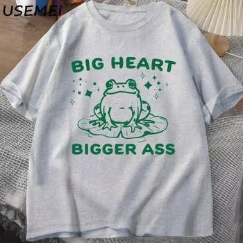 Футболка Big Heart Bigger Ass унисекс винтажная лягушка графическая мем футболка смешная хлопковая футболка с коротким рукавом мужская свободная одежда XXXXL хаки