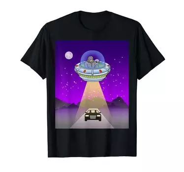 Футболка Bigfoot Gray Alien UFO Light Beam Car чёрный