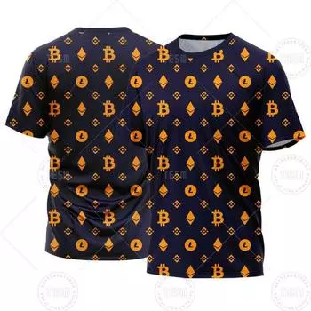 Футболка Bitcoin Ethereum 3D Printed Мужская футболка с коротким рукавом Crypto Shirt Повседневный свободный спортивный топ Подарочная одежда Парная одежда S