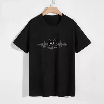 Футболка больших размеров 12XL, мужская хлопковая повседневная футболка с коротким рукавом и круглым вырезом, дышащая удобная посадка, дизайн кошки 4XL